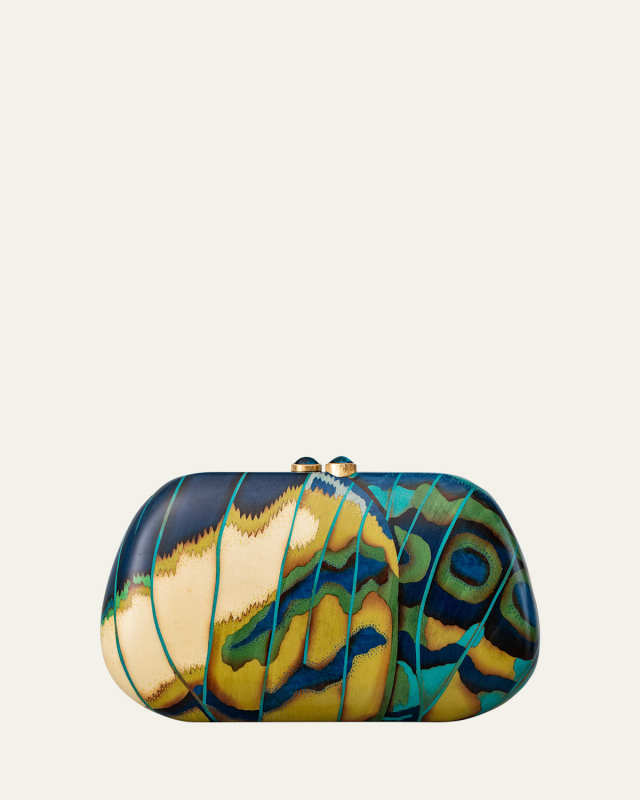 18K Yellow Gold Marquetry Clutch with Butterfly Wing Print and London Topaz